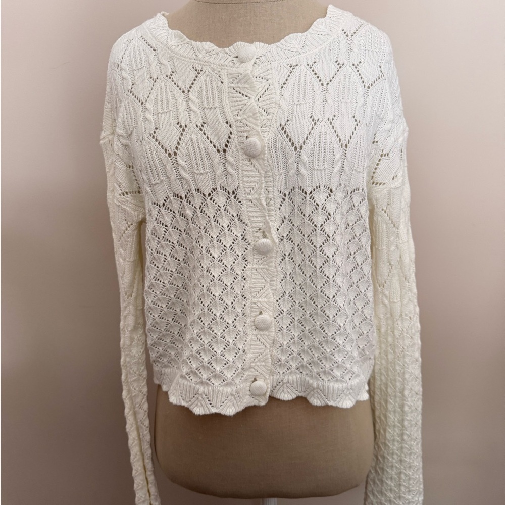 Sincerely Jules White Long Sleeve Crocheted Sweater
